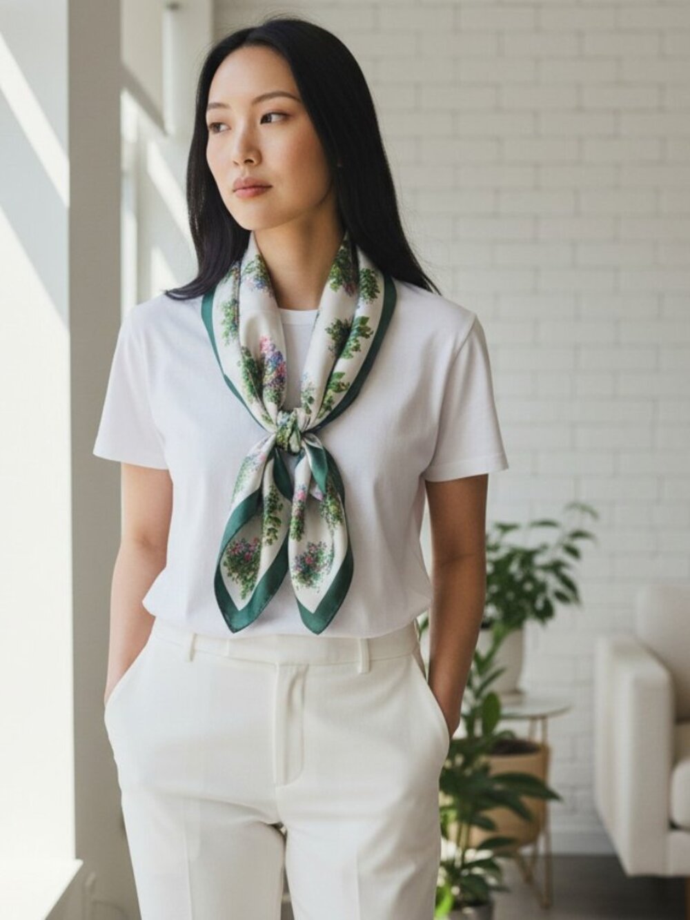Jacqueline Silk Square Scarf Floral 26 x 26